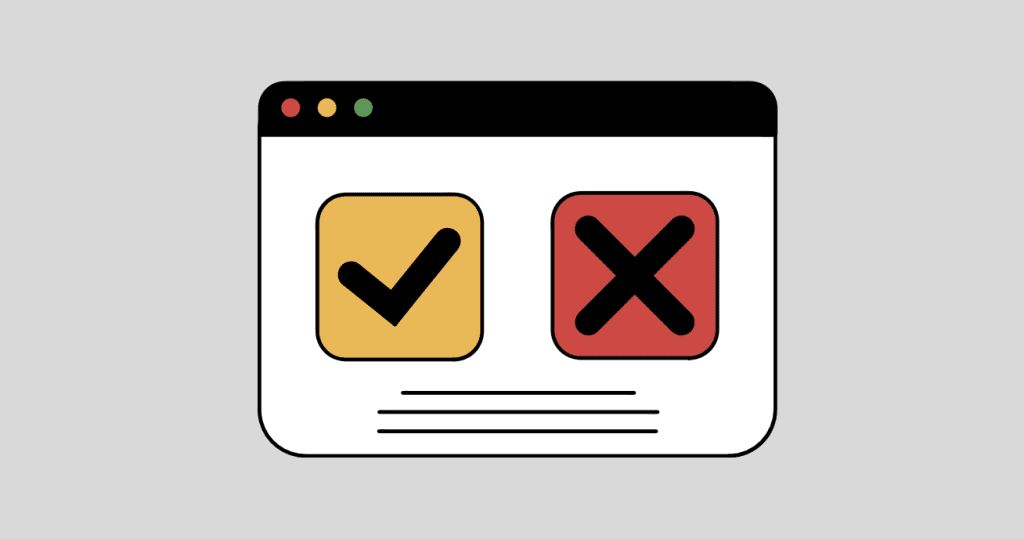 Ilustração com ícones de check e X simbolizando decisões corretas e erradas que influenciam no atraso de obra e na execução do cronograma.