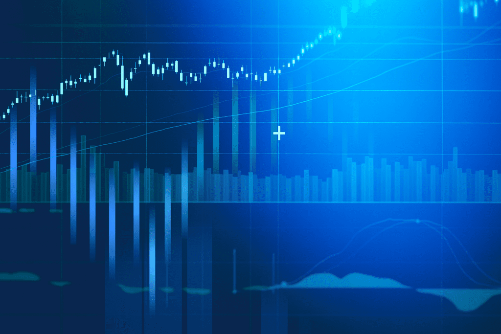 Gráfico azul mostrando indicadores de desempenho e eficiência acústica em ambientes comerciais.